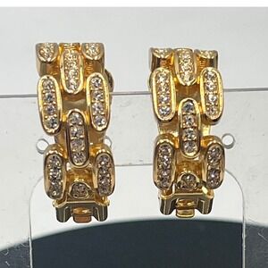Christian Dior 1980 Signed Vintage Crystal Gold Plated Diamanté Clip-on Earrings
